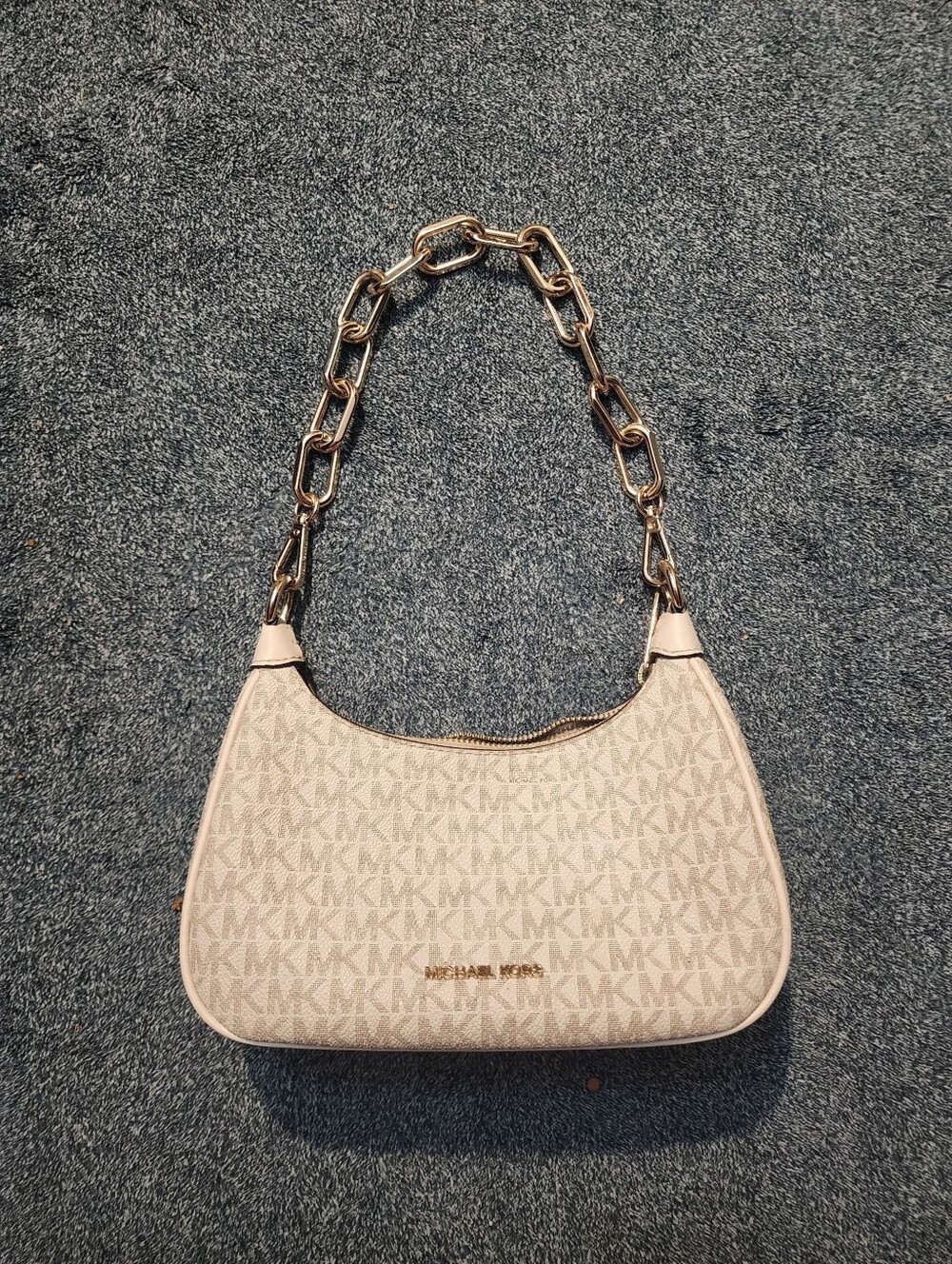 Michael Kors Cream Logo Shoulder Bag with Gold Chain